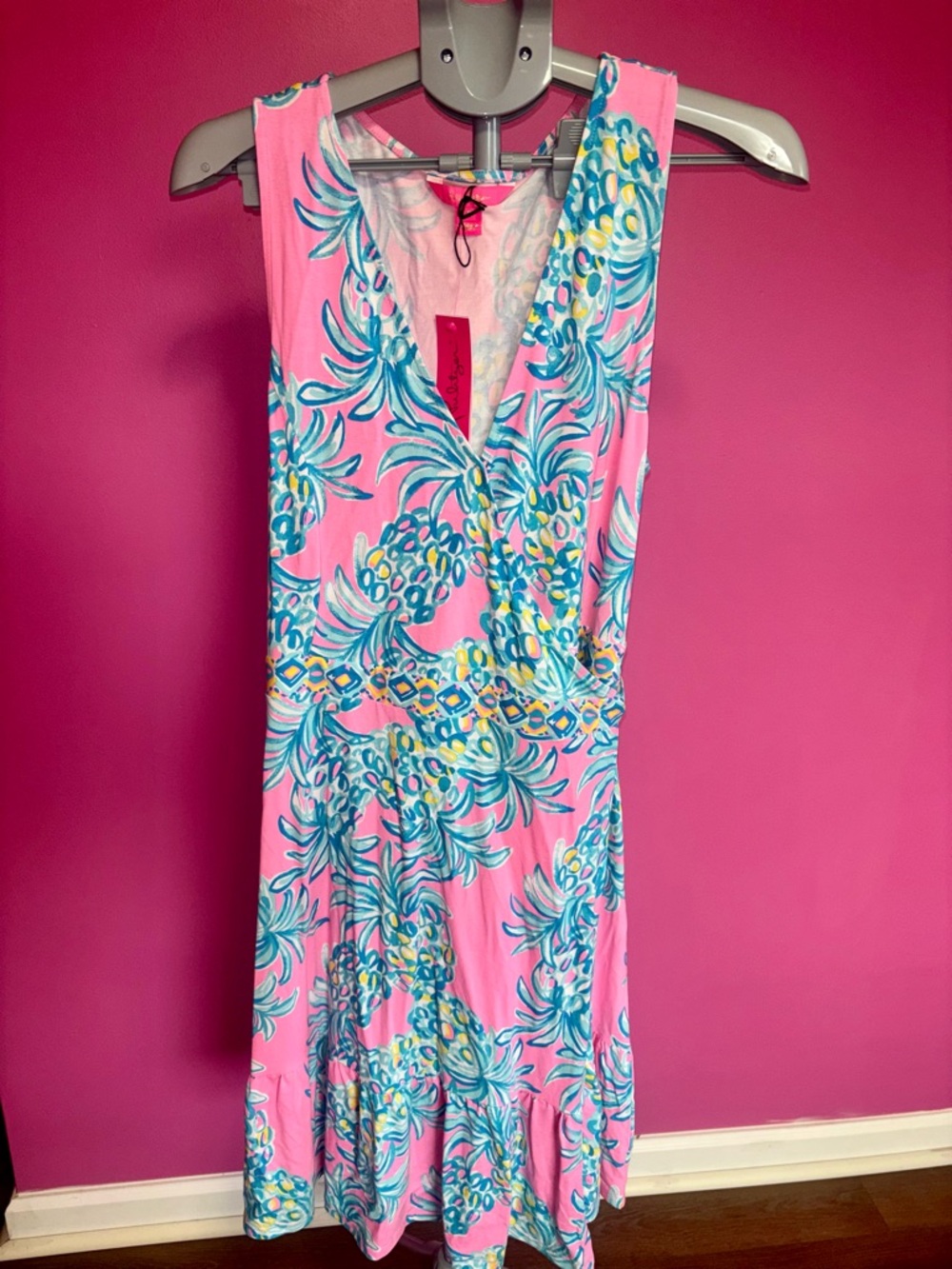 Lilly Pulitzer ladies Misha Wrap Midi Dress in Pelican Pink NWT! Size XL - Picture 3 of 10